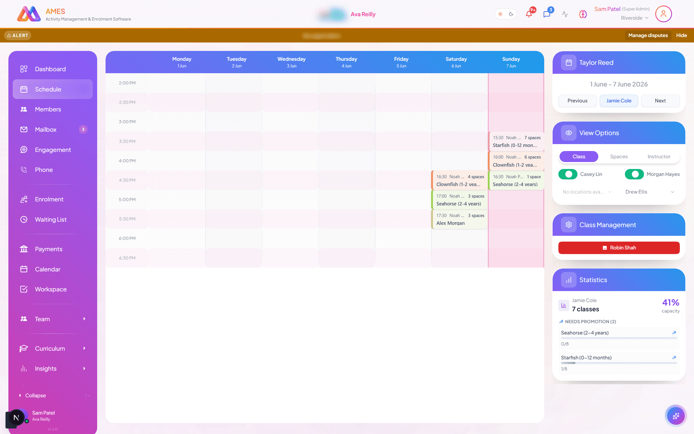 Admin application interface