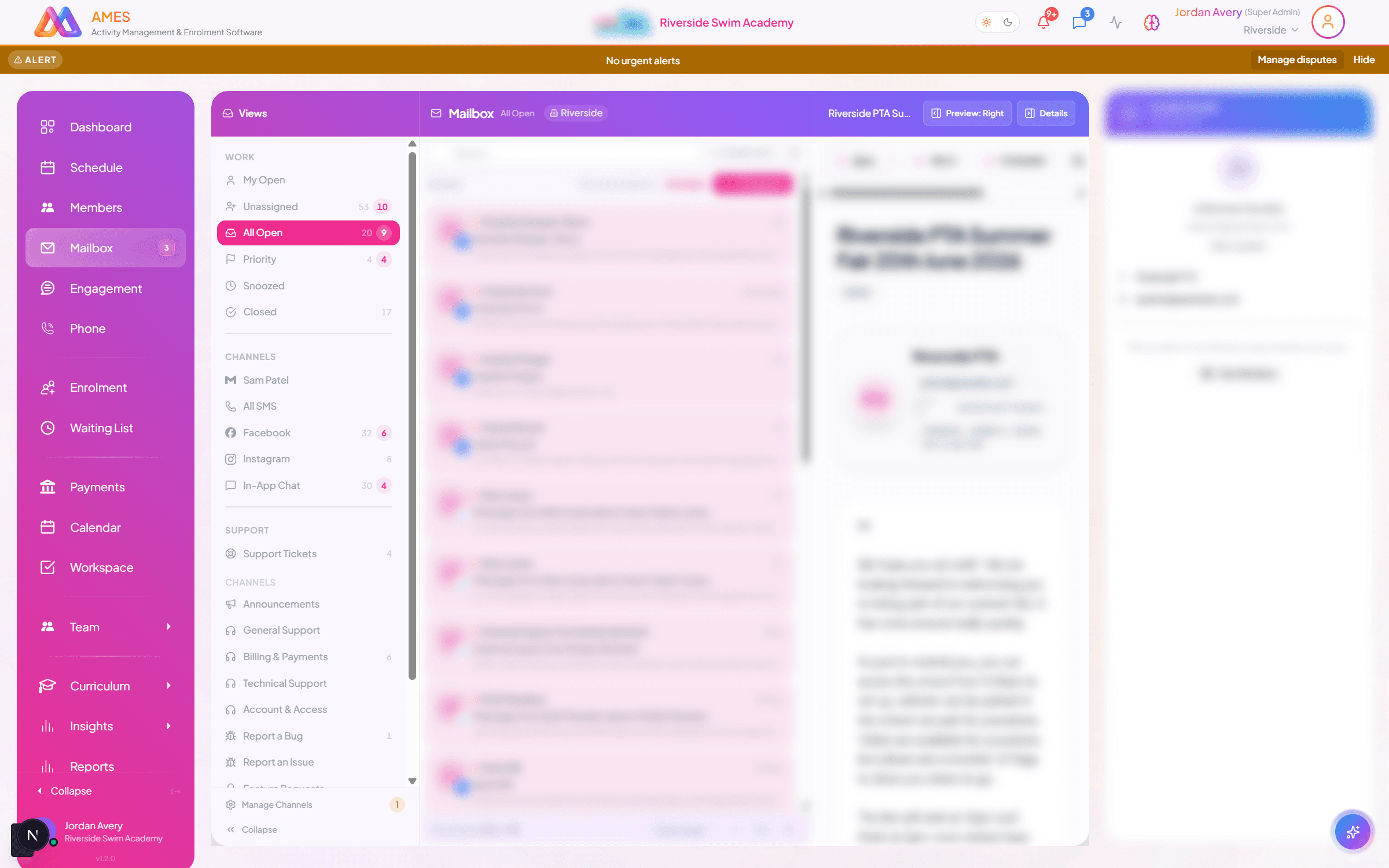 Communications inbox preview