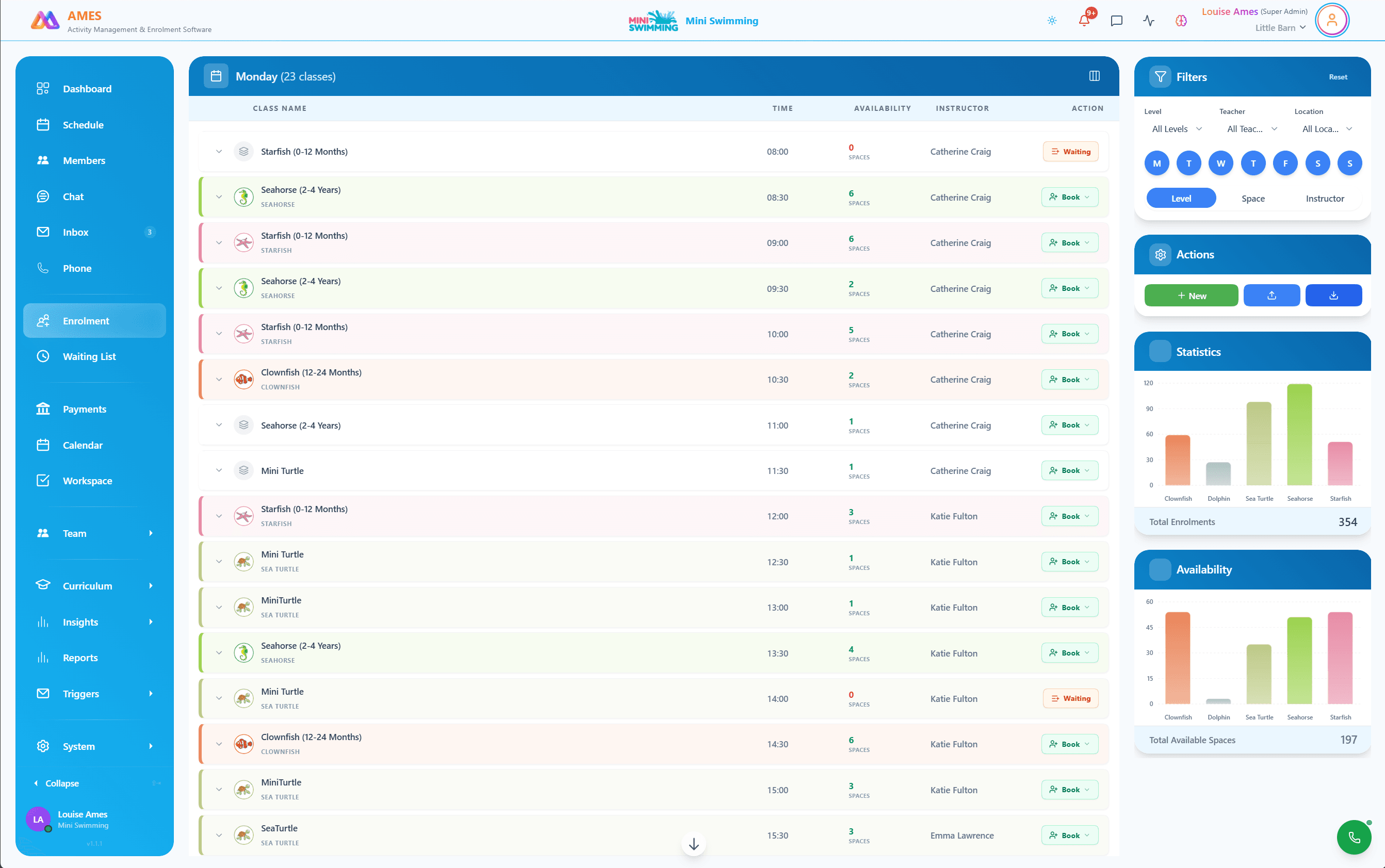 AMES activity management software – screen 2