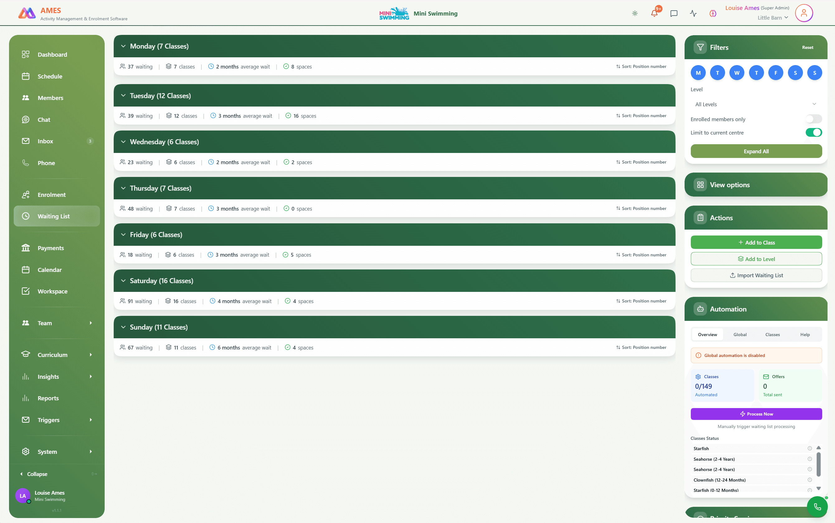 AMES activity management software – screen 3
