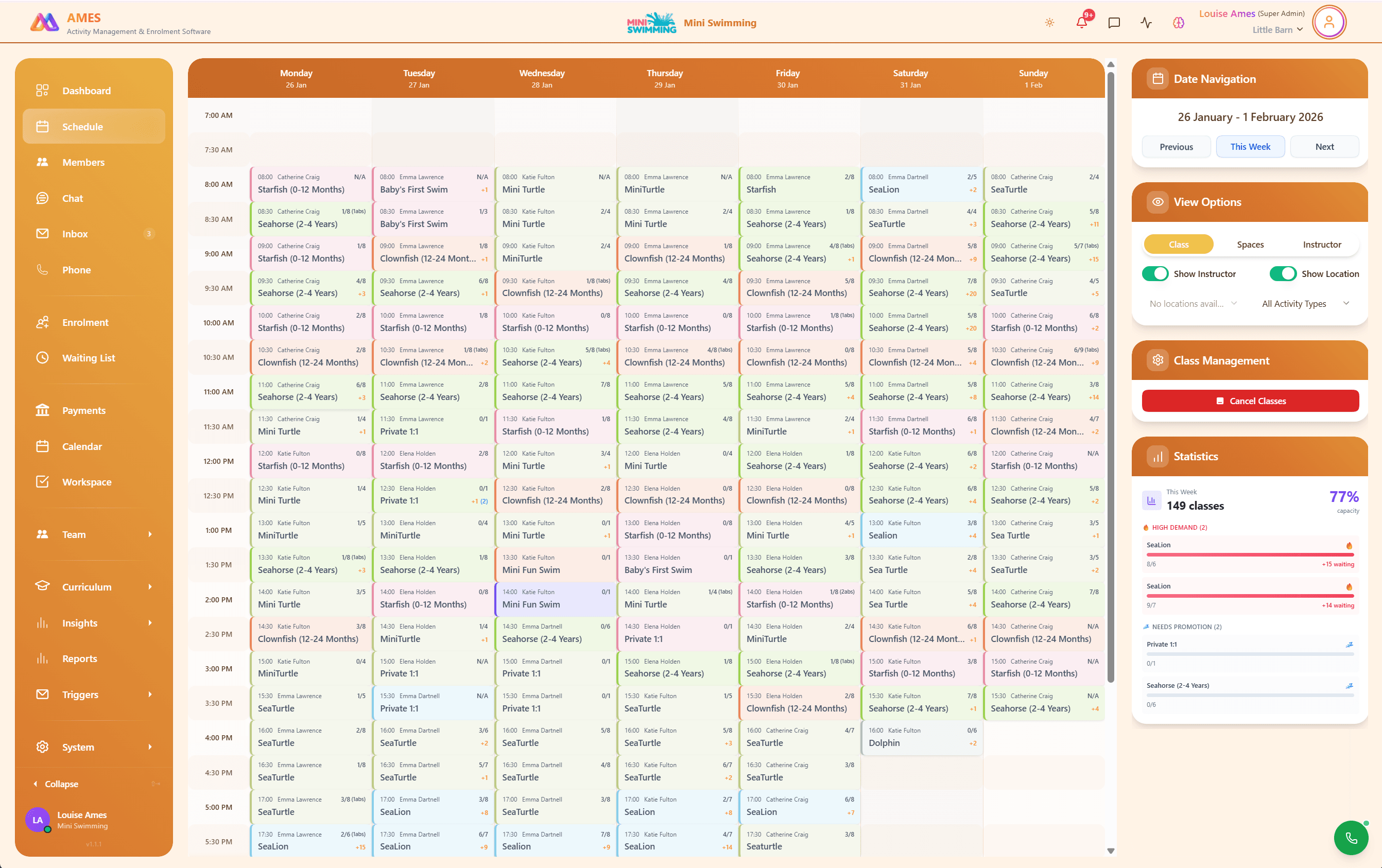 AMES activity management software – screen 1