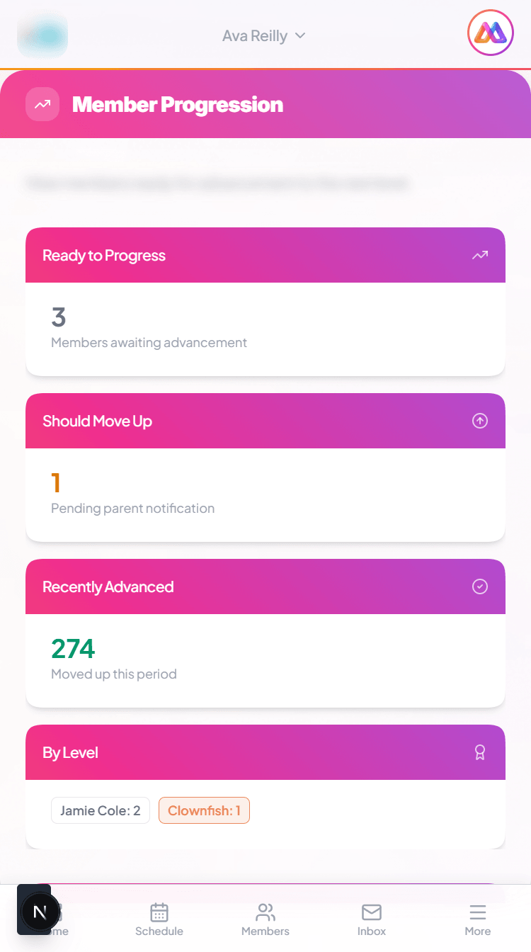 AMES progression tracking — student skill framework view